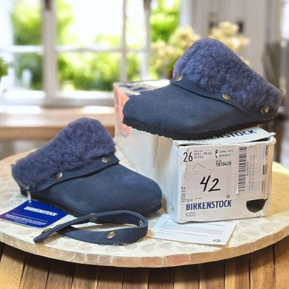 Birkenstock Kaprun Cuff Shearling Slipper Clog Kids EU 26 / US K 8.0 Navy - Picture 3 of 16